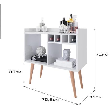 Imagem de Aparador Buffet Bar com Adega Rubi + Conjunto de Mesas Apoio e Lateral Maju New Branco