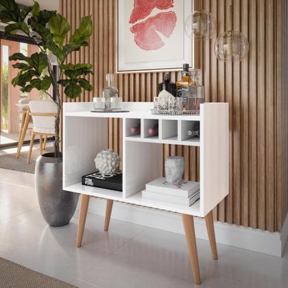 Imagem de Aparador Buffet Bar com Adega Rubi + Conjunto de Mesas Apoio e Lateral Maju New Branco