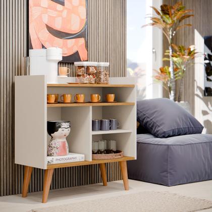 Imagem de Aparador Buffet Bar com Cantinho do Cafe Viena + Conjunto de Mesas Apoio e Lateral Maju New Off/Nat