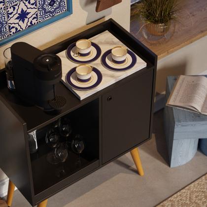 Imagem de Aparador Buffet Cantinho do Cafe Decoracao Retrô Linos Com Nichos 1 Porta