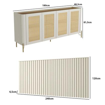 Imagem de Aparador Buffet com Porta Sextavada com Painel Ripado 240cm