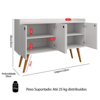 Imagem de Aparador Buffet Dallas Pés Palito Retrô 4 Portas Decoração Sala Jantar Cantinho Café - Branco - RPM Móveis