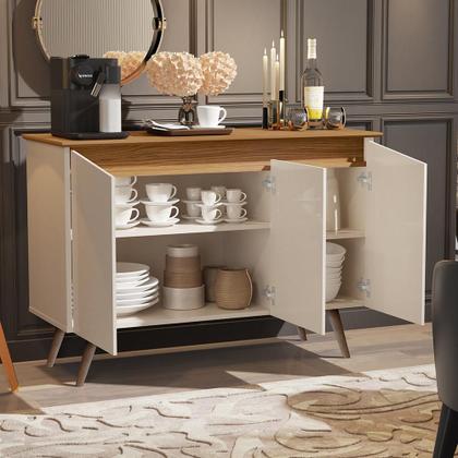 Imagem de Aparador Buffet Encanto 3 Portas Retrô Com Pés De Madeira 6 Cores