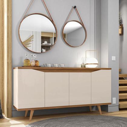 Imagem de Aparador Buffet Grace com 4 Portas e Pés de Madeira Maciça