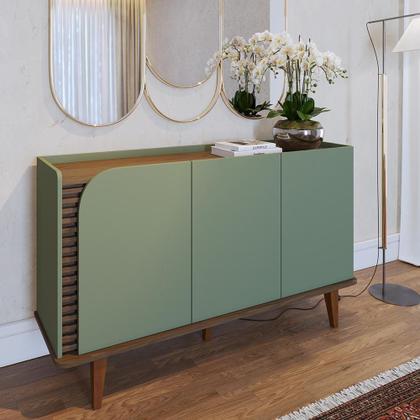 Imagem de Aparador Buffet Jurere com 3 Portas e Pés de Madeira Maciça