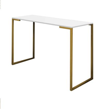 Imagem de Aparador Buffet Mesa Café Office Sala de Jantar Ferro Dourado Tampo MDF Branco - Ahazzo Móveis