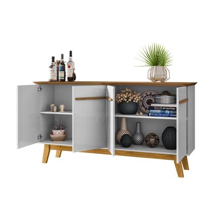 Imagem de Aparador Buffet Opala Pés em Madeira - Cinamomo/Branco