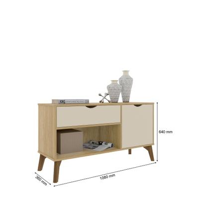 Imagem de Aparador Buffet Organizador RV Móveis London com porta gaveta e pês de madeira maciça Cinamomo OFF White