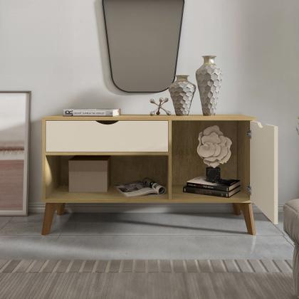 Imagem de Aparador Buffet Organizador RV Móveis London com porta gaveta e pês de madeira maciça Cinamomo OFF White