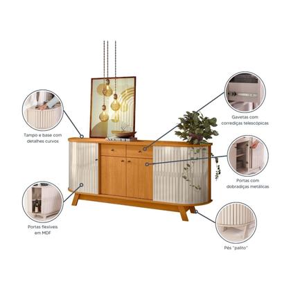 Imagem de Aparador Buffet para Sala de Jantar 2 Portas Flexíveis Curvo 2 Gavetas Monaco