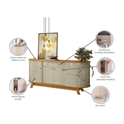 Imagem de Aparador Buffet para Sala de Jantar 2 Portas Flexíveis Curvo 2 Gavetas Monaco