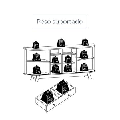 Imagem de Aparador Buffet para Sala de Jantar 2 Portas Flexíveis Curvo 2 Gavetas Monaco