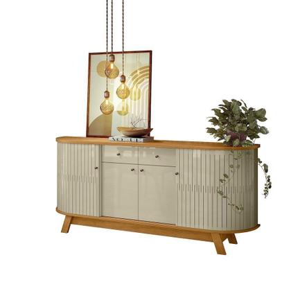Imagem de Aparador Buffet para Sala de Jantar 2 Portas Flexíveis Curvo 2 Gavetas Monaco Marrom/Cumaru/Opala