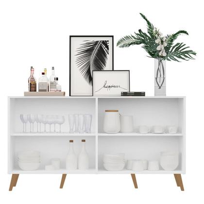 Imagem de Aparador Buffet Retrô com Espelho Multimóveis Veneza com 4 Portas FG3559 Branco/Natural