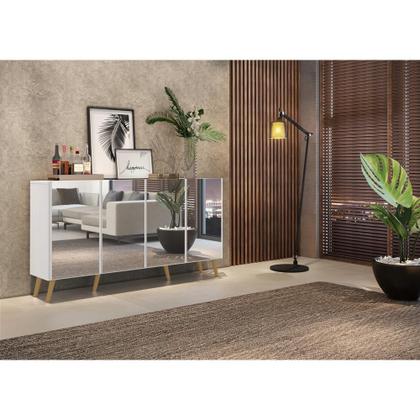 Imagem de Aparador Buffet Retrô com Espelho Multimóveis Veneza com 4 Portas FG3559 Branco/Natural