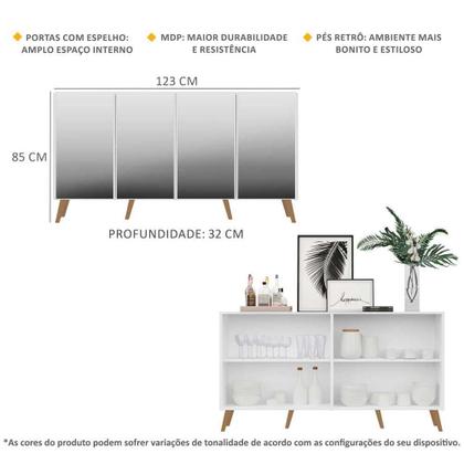 Imagem de Aparador Buffet Retrô com Espelho Multimóveis Veneza com 4 Portas FG3559 Branco/Natural