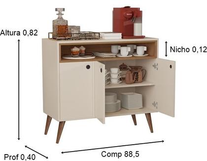 Aparador Buffet Retrô Pés Palito Cantinho Do Café Paris 3 Portas - Cor: Off White Com Freijó - Lojas K7 Móveis Imagem de Aparador Buffet Retrô Pés Palito Cantinho Do Café Paris 3 Portas - Cor: Off White Com Freijó - Lojas K7 Móveis
