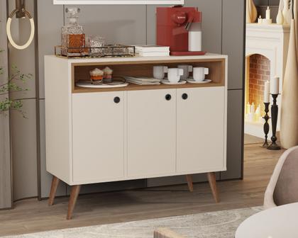 Aparador Buffet Retrô Pés Palito Cantinho Do Café Paris 3 Portas - Cor: Off White Com Freijó - Lojas K7 Móveis Imagem de Aparador Buffet Retrô Pés Palito Cantinho Do Café Paris 3 Portas - Cor: Off White Com Freijó - Lojas K7 Móveis