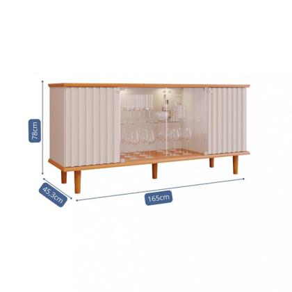 Imagem de Aparador Buffet Ripado 4 Porta com LED Vidro e Pés de Madeira 100 MDF Janice Cimol