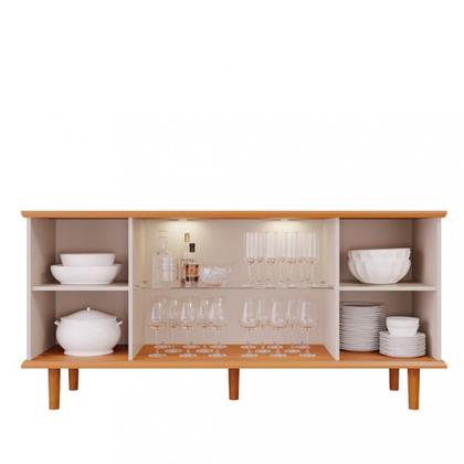 Imagem de Aparador Buffet Ripado 4 Porta com LED Vidro e Pés de Madeira 100 MDF Janice Cimol