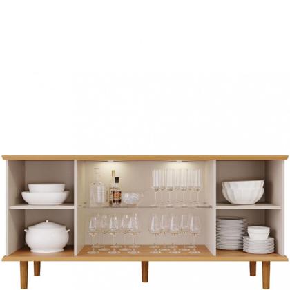 Imagem de Aparador Buffet Ripado 4 Porta com LED Vidro e Pés de Madeira 100 MDF Janice Cimol