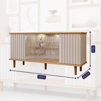 Imagem de Aparador Buffet Ripado 4 Porta com LED Vidro e Pés de Madeira 100 MDF Janice Cimol