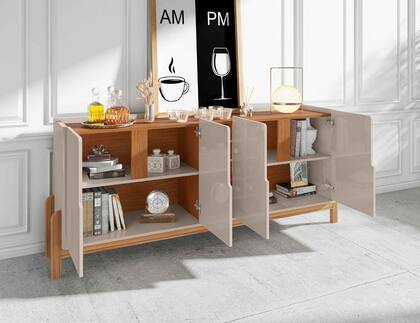 Imagem de Aparador Buffet Sala 190cm Liz 4 Portas Com Adega com Pés de Madeira OffWhite com Cedro - Rede Móveis