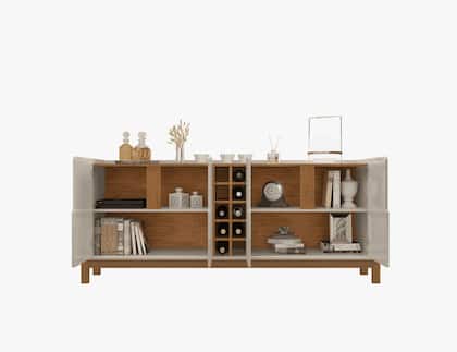 Imagem de Aparador Buffet Sala 190cm Liz 4 Portas Com Adega com Pés de Madeira OffWhite com Cedro - Rede Móveis