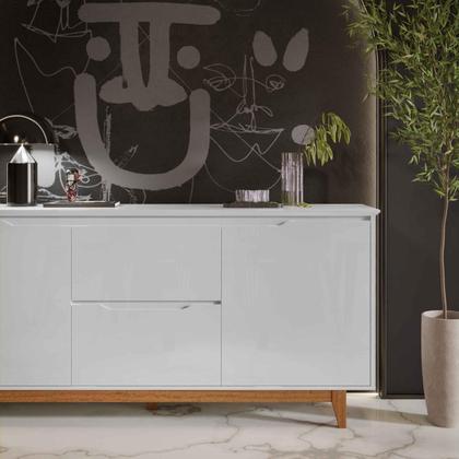Imagem de Aparador Buffet Sala Flow 2 Portas 2 Gavetas com Pés de Madeira Branco - Rede Móveis