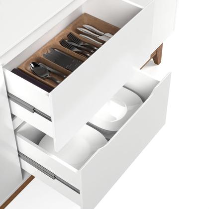 Imagem de Aparador Buffet Sala Flow 2 Portas 2 Gavetas com Pés de Madeira Branco - Rede Móveis