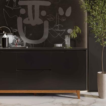 Imagem de Aparador Buffet Sala Flow 2 Portas 2 Gavetas com Pés de Madeira Preto - Rede Móveis