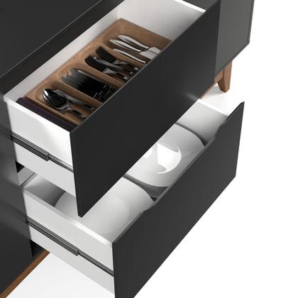 Imagem de Aparador Buffet Sala Flow 2 Portas 2 Gavetas com Pés de Madeira Preto - Rede Móveis