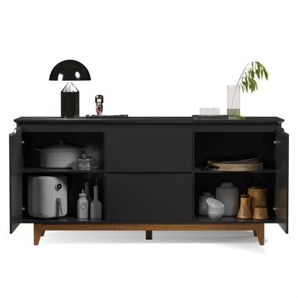 Imagem de Aparador Buffet Sala Flow 2 Portas 2 Gavetas com Pés de Madeira Preto - Rede Móveis