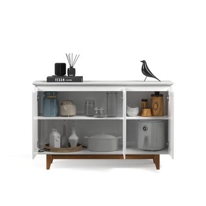 Imagem de Aparador Buffet Sala Flow 3 Portas com Pés de Madeira Branco - Rede Móveis