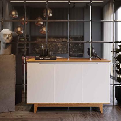 Imagem de Aparador Buffet Sala Flow 3 Portas com Pés de Madeira OffWhite- Rede Móveis