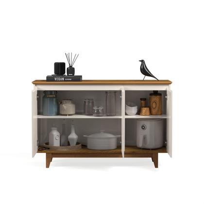 Imagem de Aparador Buffet Sala Flow 3 Portas com Pés de Madeira OffWhite- Rede Móveis