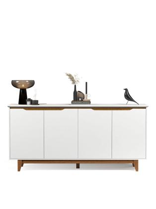 Imagem de Aparador Buffet Sala Flow 4 Portas com Pés de Madeira Branco com Freijó - Rede Móveis