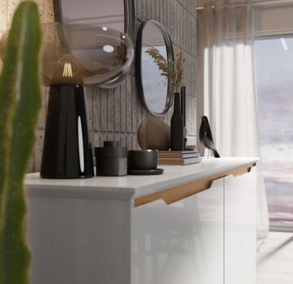 Imagem de Aparador Buffet Sala Flow 4 Portas com Pés de Madeira Branco com Freijó - Rede Móveis