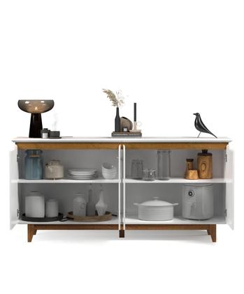 Imagem de Aparador Buffet Sala Flow 4 Portas com Pés de Madeira Branco com Freijó - Rede Móveis