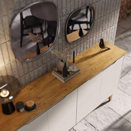 Imagem de Aparador Buffet Sala Flow 4 Portas com Pés de Madeira OffWhite - Rede Móveis