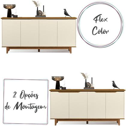 Imagem de Aparador Buffet Sala Flow Com 4 portas Pés Madeira Maciça