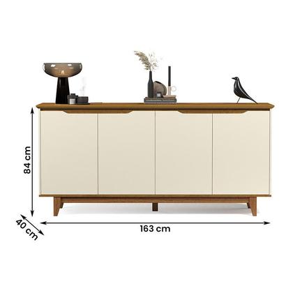 Imagem de Aparador Buffet Sala Flow Com 4 portas Pés Madeira Maciça