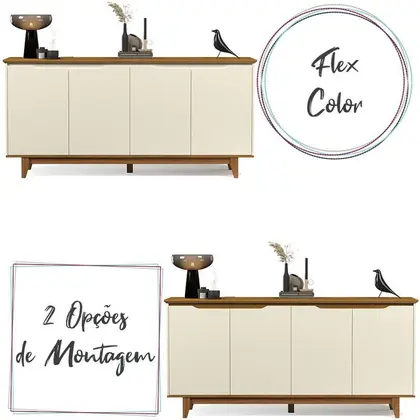 Imagem de Aparador Buffet Sala Flow Com 4 portas Pés Madeira Maciça