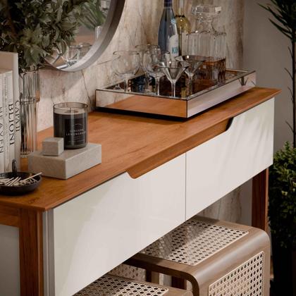 Imagem de Aparador Buffet Sala Flow Eros 2 Portas com Pés de Madeira OffWhite com Freijó - Rede Móveis