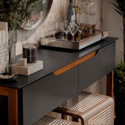 Imagem de Aparador Buffet Sala Flow Eros 2 Portas com Pés de Madeira Preto com Freijó - Rede Móveis