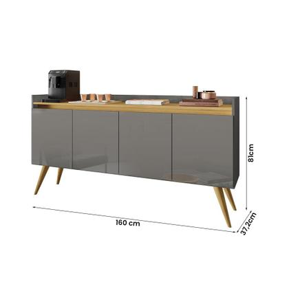 Imagem de Aparador Buffet Sala Gold 4 Portas com Pés de Madeira Maciça