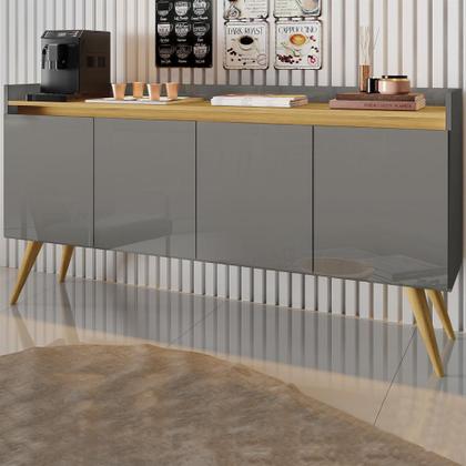 Imagem de Aparador Buffet Sala Gold 4 Portas com Pés de Madeira Maciça