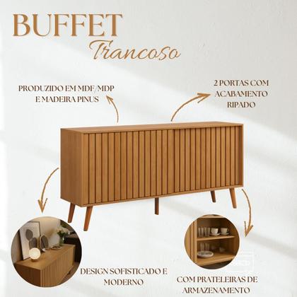 Imagem de Aparador Buffet Trancoso Porta De Correr Ripada Tampo Em Mdf Nature Ripado 160cm