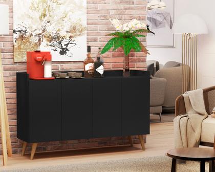 Imagem de Aparador Buffet VENEZA Retrô Pés Palito 4 Portas Preto ENVIA SOMENTE 01 UN