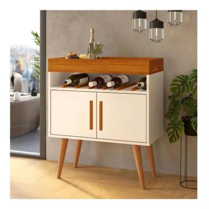 Imagem de Aparador Café Shot com Portas Pés em Madeira Pinus Off White/Caramelo